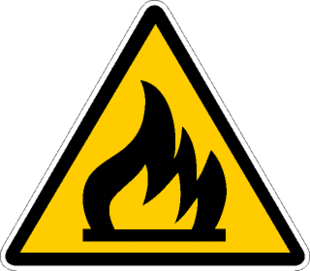 a yellow and black fire hazard sign on a white background, a picture, by Stefan Gierowski, pixabay, modernism, wearing tumultus flames, triangle to use spell, 💋 💄 👠 👗, techno
