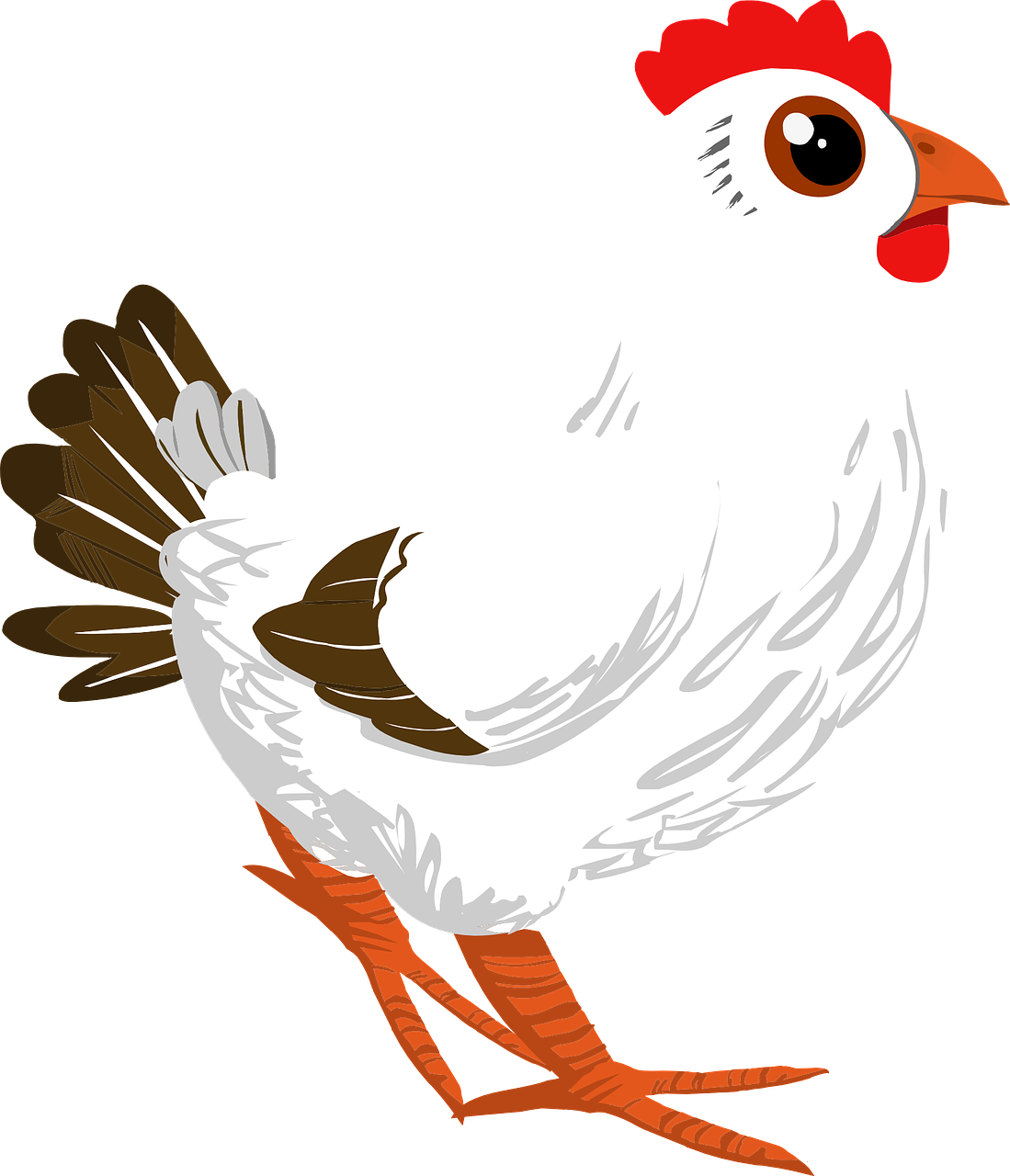 a close up of a chicken on a black background, an illustration of, courful illustration, lineless, white with black spots, full length view