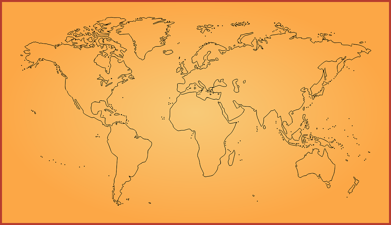 a drawing of a map of the world, an illustration of, pexels, art deco, orange backgorund, hard outline, my rendition, mercator projection