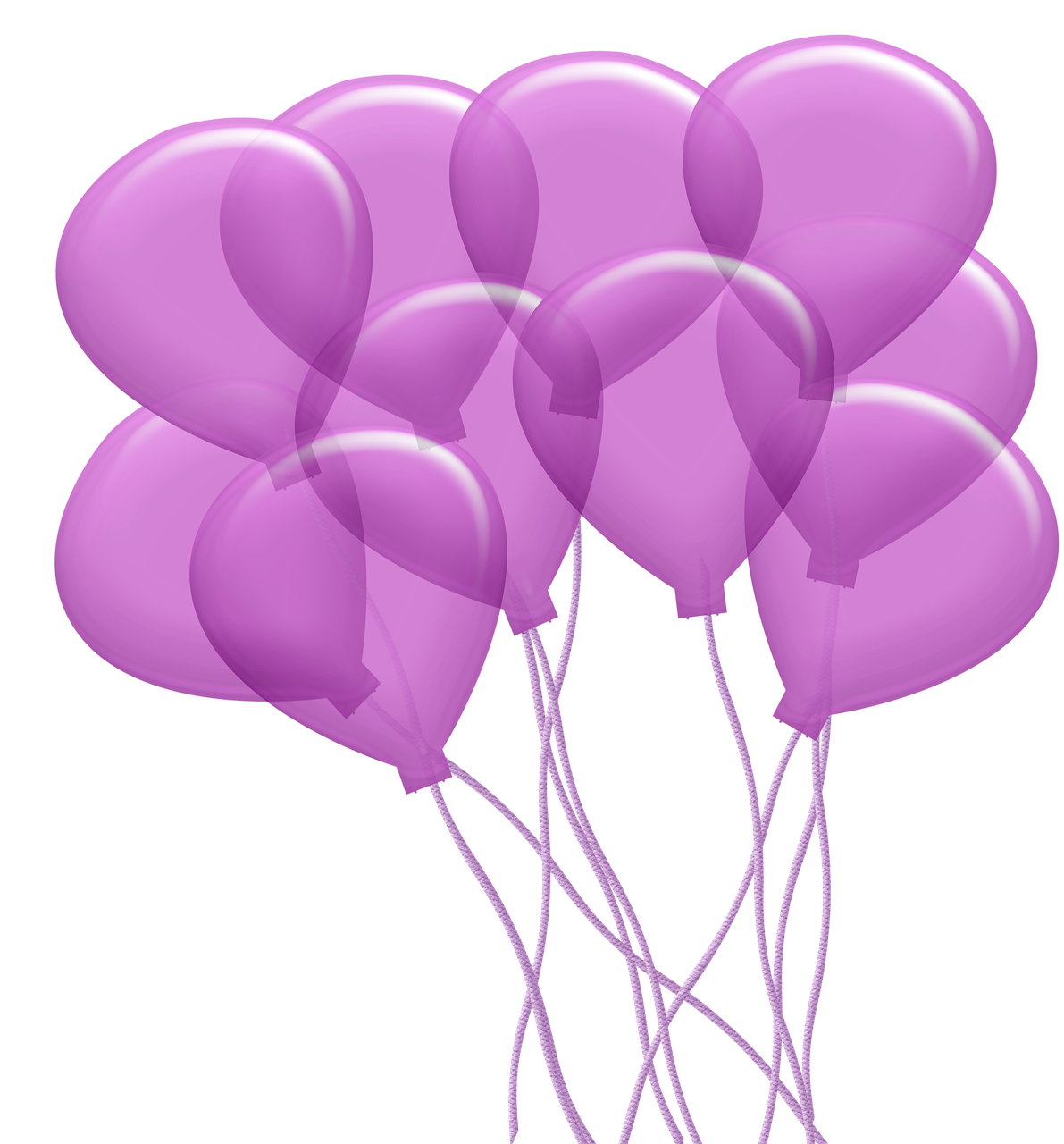 a bunch of purple balloons floating in the air, a digital rendering, art deco, on a flat color black background, clipart, with soft pink colors, high res photo