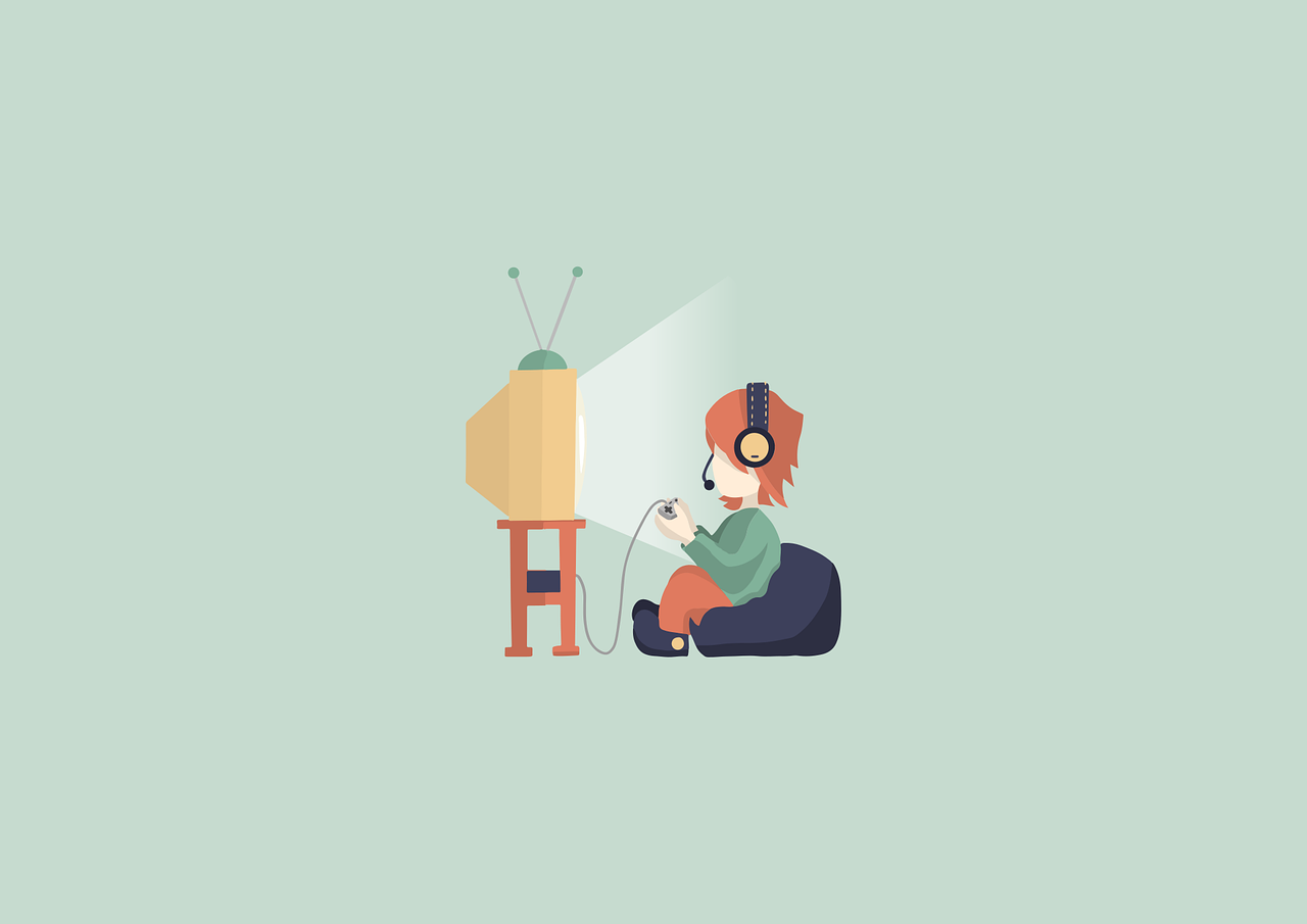 a person sitting on a bean bag in front of a television, vector art, inspired by Emiliano Ponzi, pixiv contest winner, conceptual art, gaming headset, mascot illustration, on simple background, children illustration