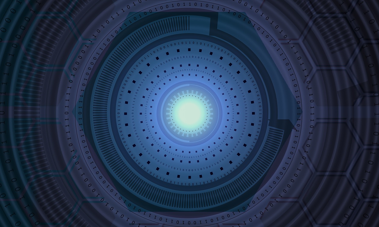 a close up of a circular object in a room, digital art, reactor core, amazing blue background theme, round pupil, the nexus portal
