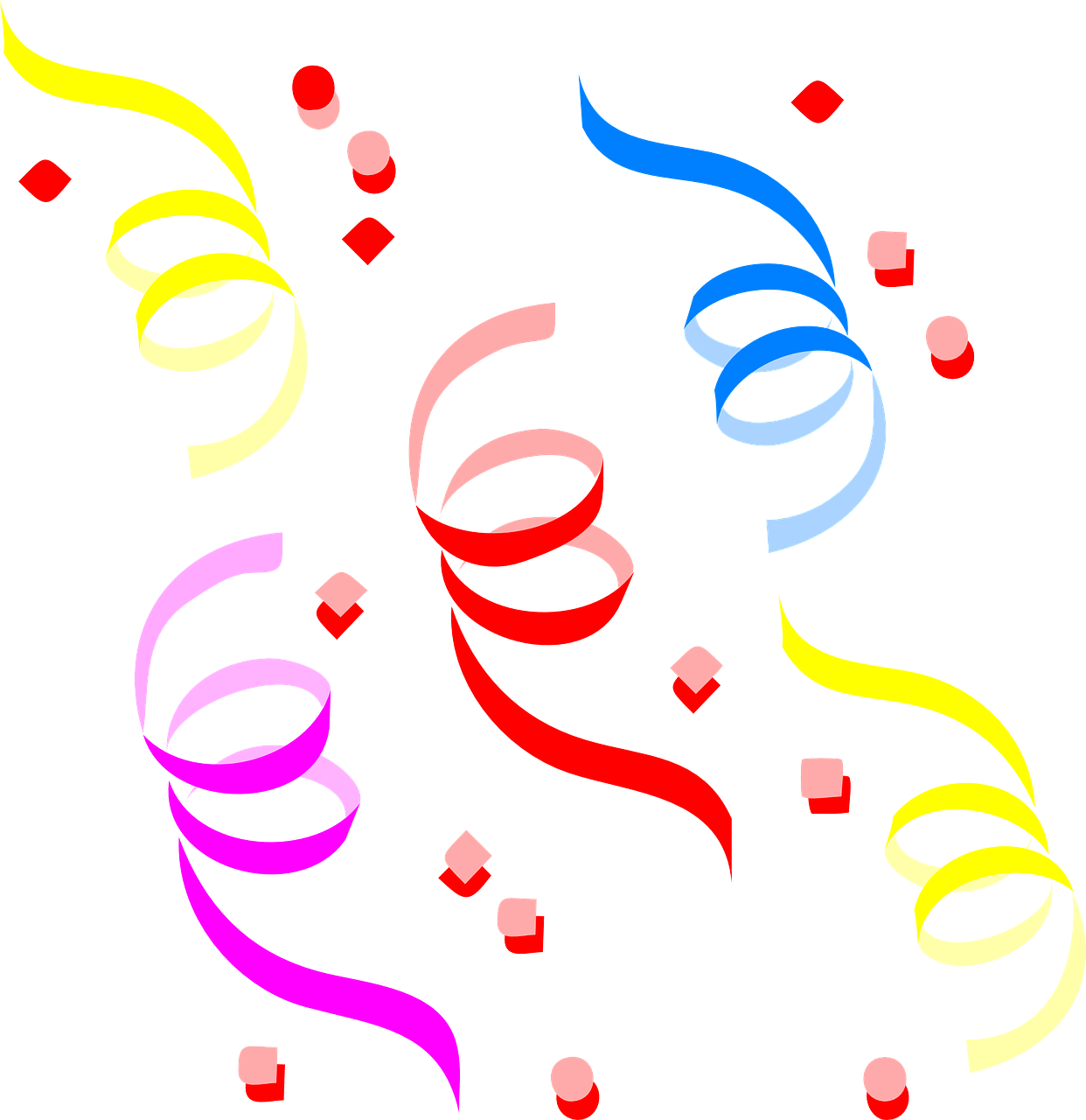 a group of ribbons and confetti on a black background, computer art, color dnd illustration, twirly, new years eve, cutie mark