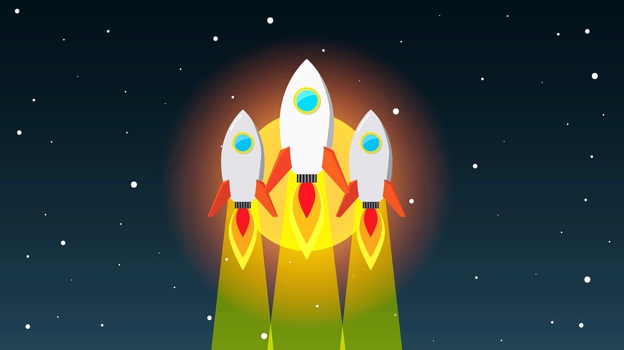 a group of rockets flying through the night sky, vector art, space art, the three suns, small retro starship is near, jetpack, iphone background