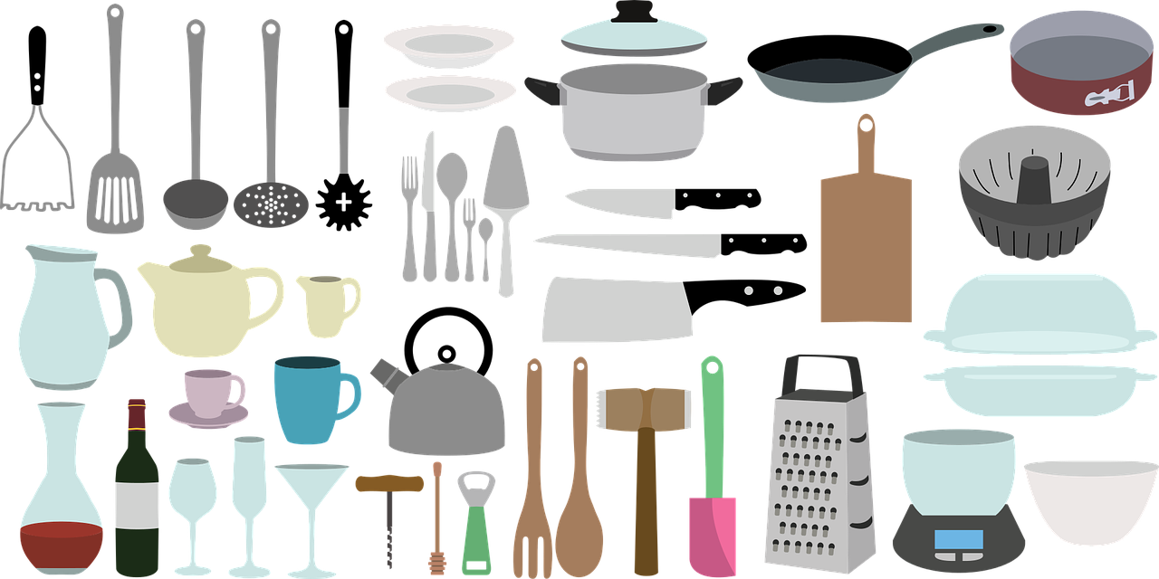 a collection of kitchen utensils and cooking utensils, by Matt Cavotta, 2 5 6 x 2 5 6, nighttime!, inventory item, slice - of - life