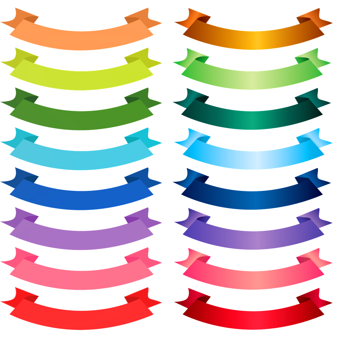 a set of colored ribbons on a black background, a digital rendering, 1 6 colors, [ bioluminescent colors ]!!, cute colorful adorable, colorful signs