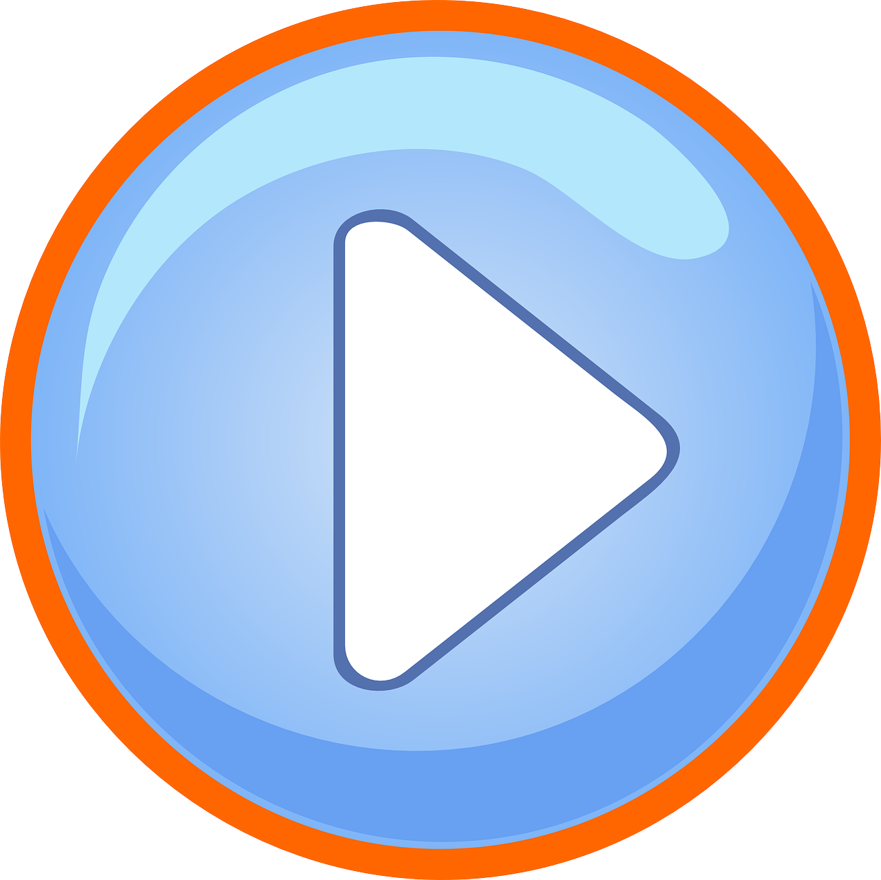 an orange and blue button with a play button on it, a picture, video art, clipart icon, forward angle, blue, song
