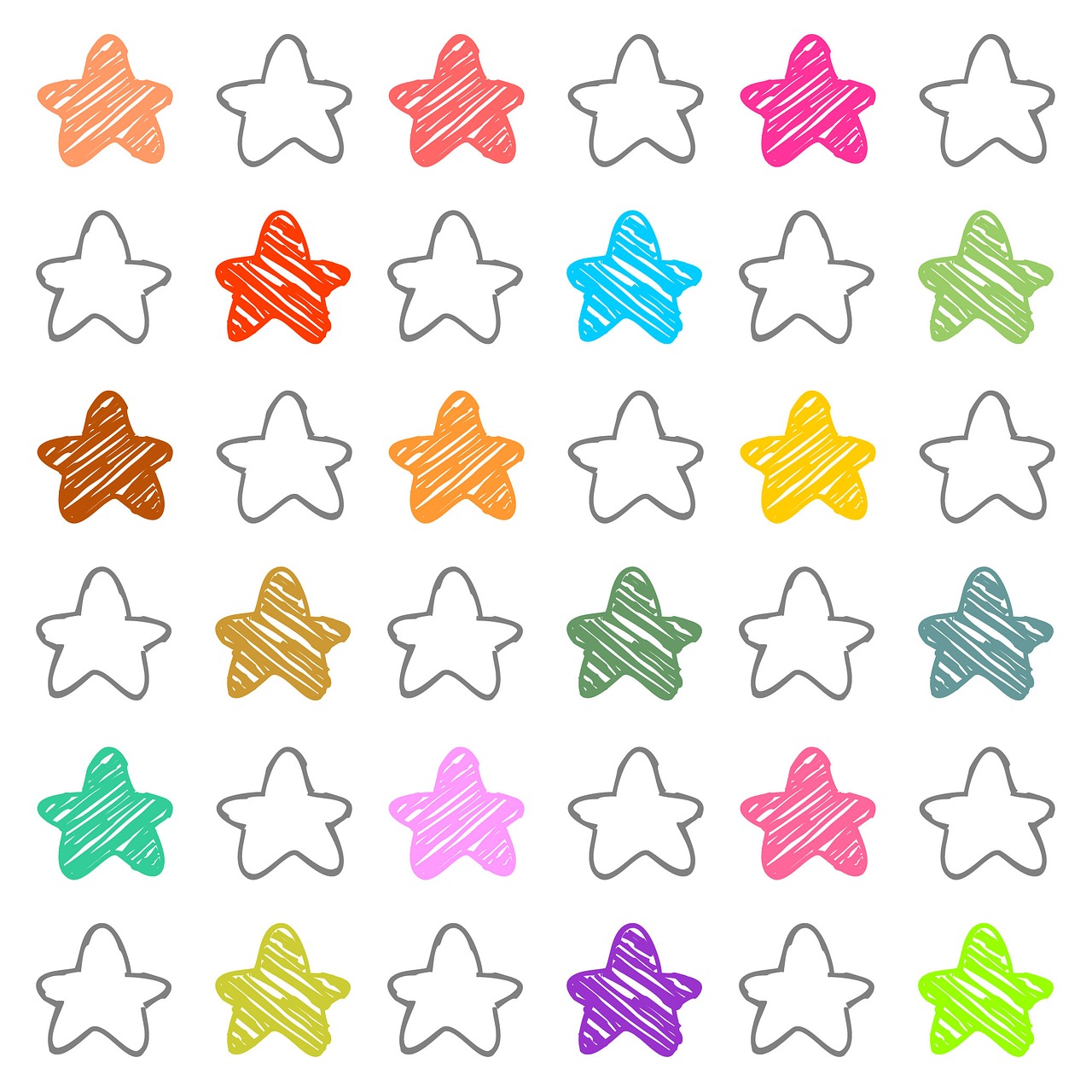 a bunch of different colored stars on a white background, a stipple, inspired by Masamitsu Ōta, minimalism, cutie mark, rough color pencil illustration, pictographs, inventory item