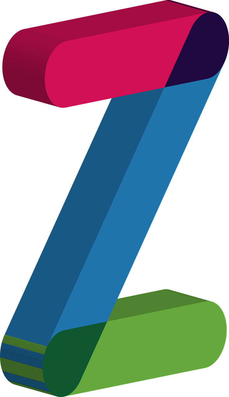 a colorful letter z on a black background, inspired by Zsolt Bodoni, zbrush central, minimalism, pink and blue colour, vectorized, 1128x191 resolution, steve zheng