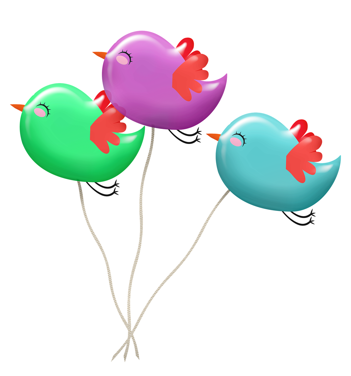 a bunch of balloons with birds on them, a digital rendering, inspired by Slava Raškaj, flickr, cutie mark, on black background, 3 are spring, cute 3 d render