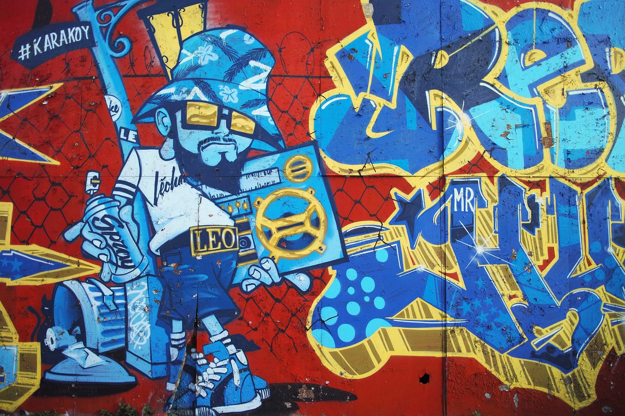a painting of a robot on the side of a building, graffiti art, inspired by Washington Allston, graffiti, vietnam soldier with skateboard, vibrant blue, portrait of mario, 15081959 21121991 01012000 4k