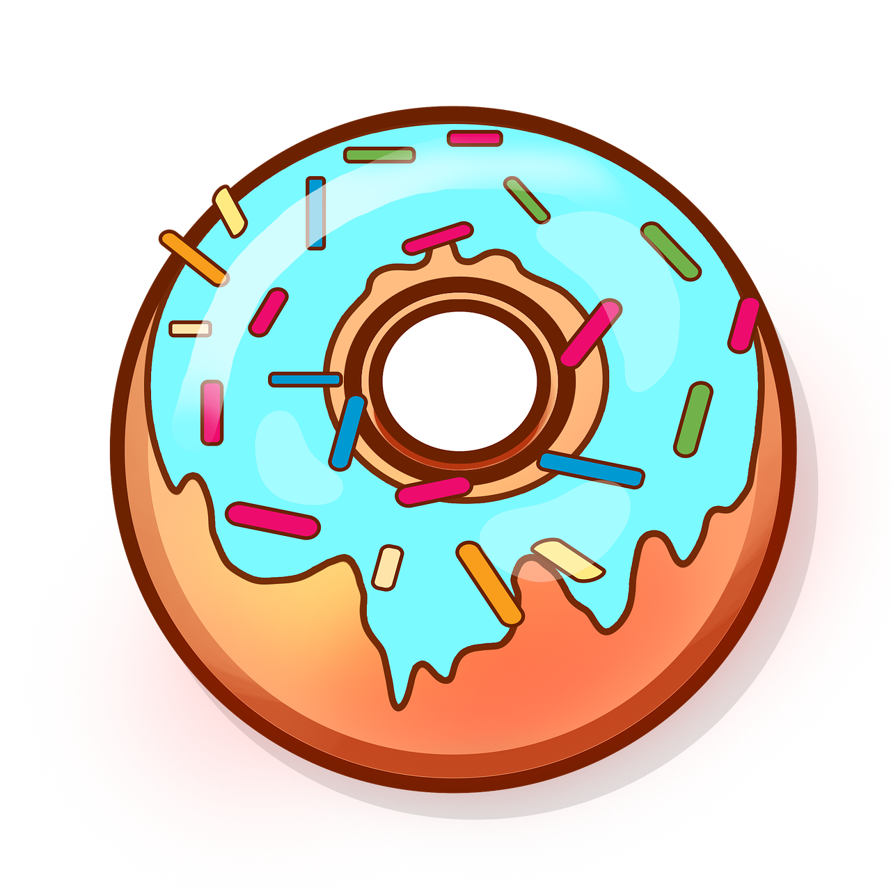 a blue frosted donut with sprinkles on it, an illustration of, pop art, in the spotlight, high contrast illustration, horrific, full color illustration