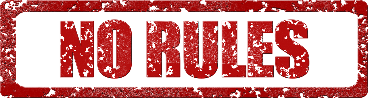 a red sign that says no rules on a black background, a digital rendering, by Christopher Rush, trending on pixabay, graffiti, people running, grungy steel, truth, on a red background