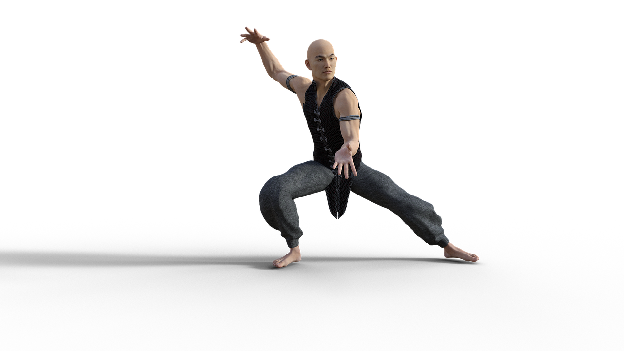 a man flying through the air while holding a tennis racquet, a digital rendering, inspired by Liao Chi-chun, bald male swashbuckler, mocap, mma southpaw stance, pose 4 of 1 6