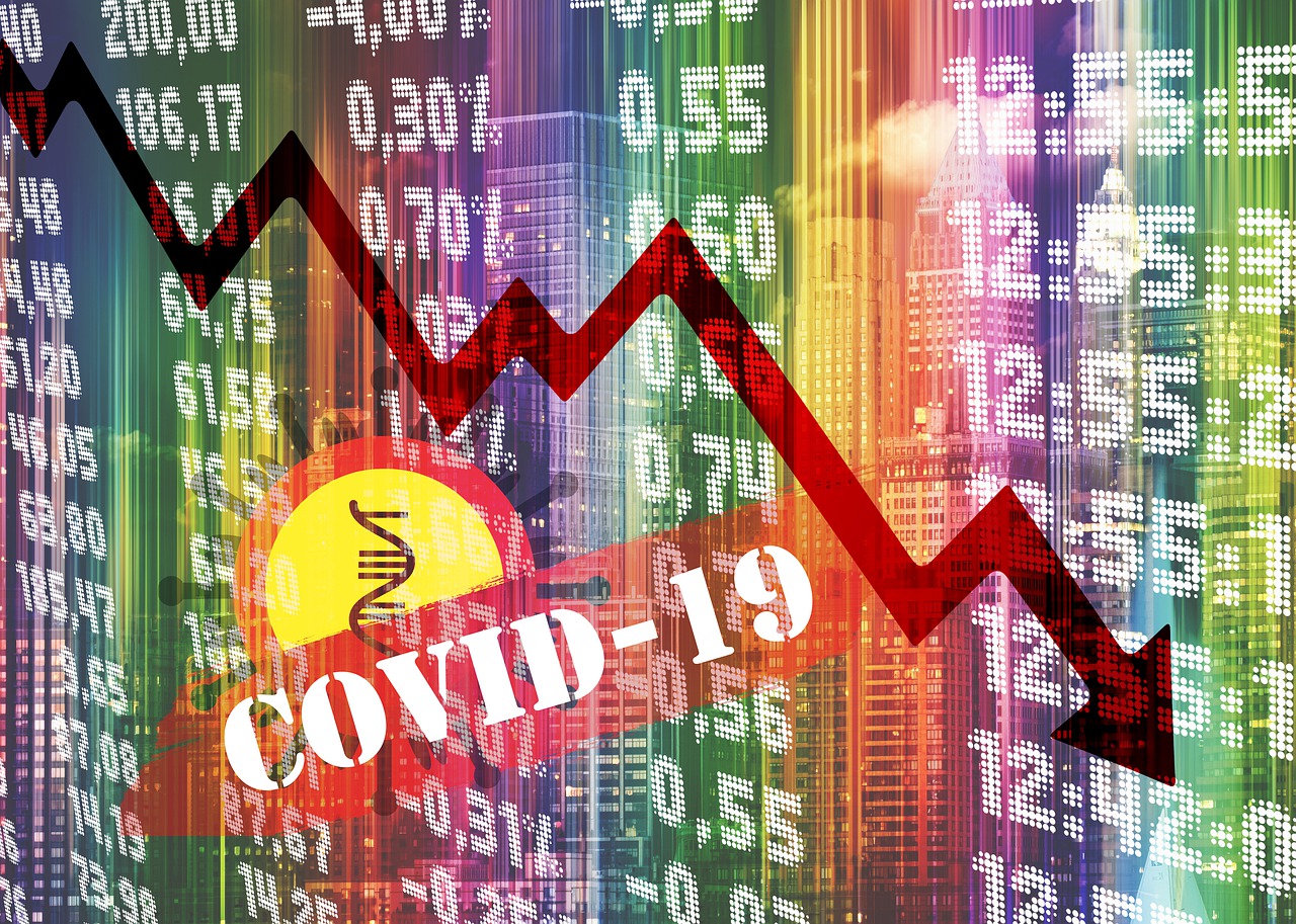 a stock market graph with the word covidd 9 on it, a photo, trending on pixabay, naive art, disease, 🪔 🎨;🌞🌄, digital collage, nyc