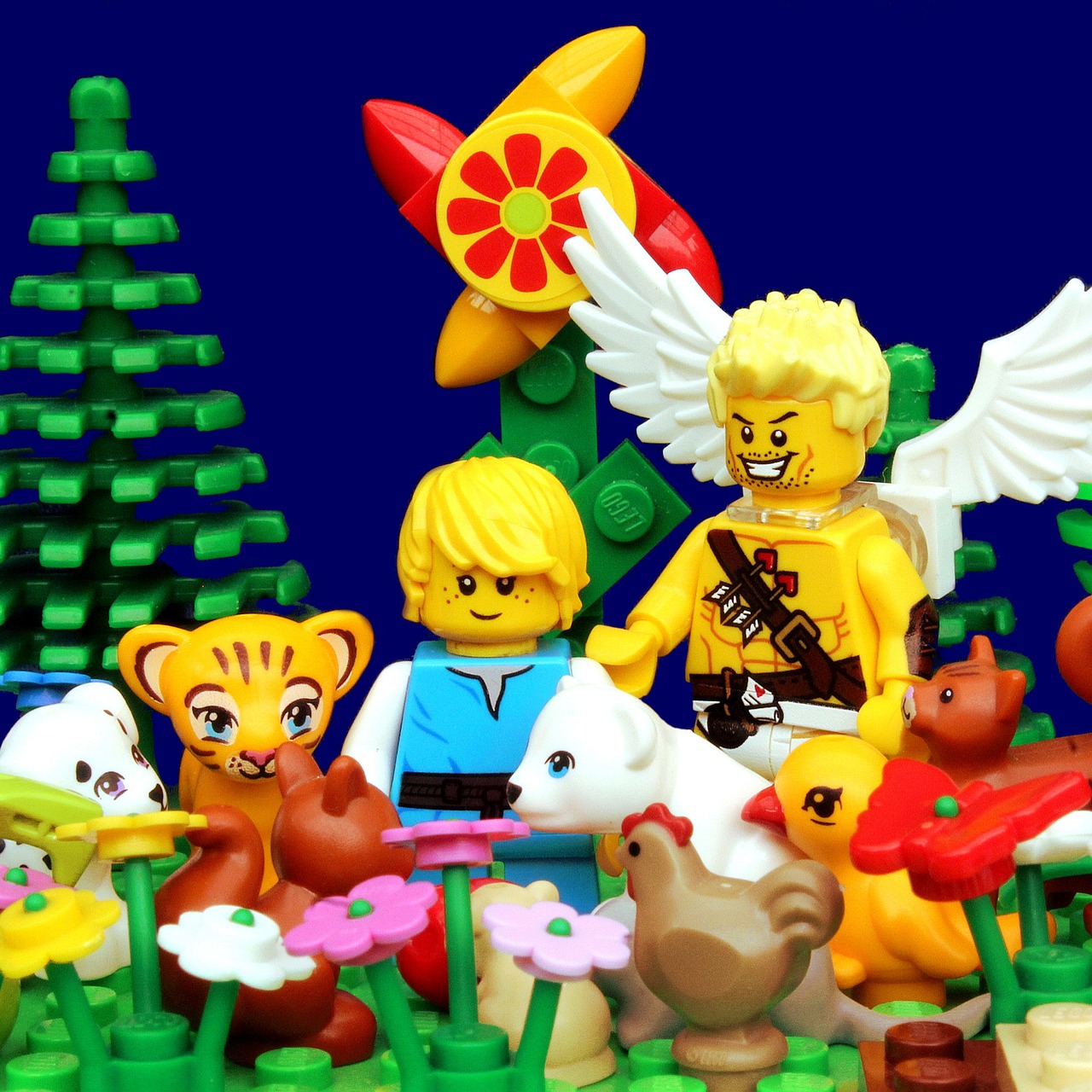 a bunch of toys sitting on top of a table, a picture, by Bernie D’Andrea, flickr, in jungle forest !!!, coronation of the flower prince, lego movie style, sanji