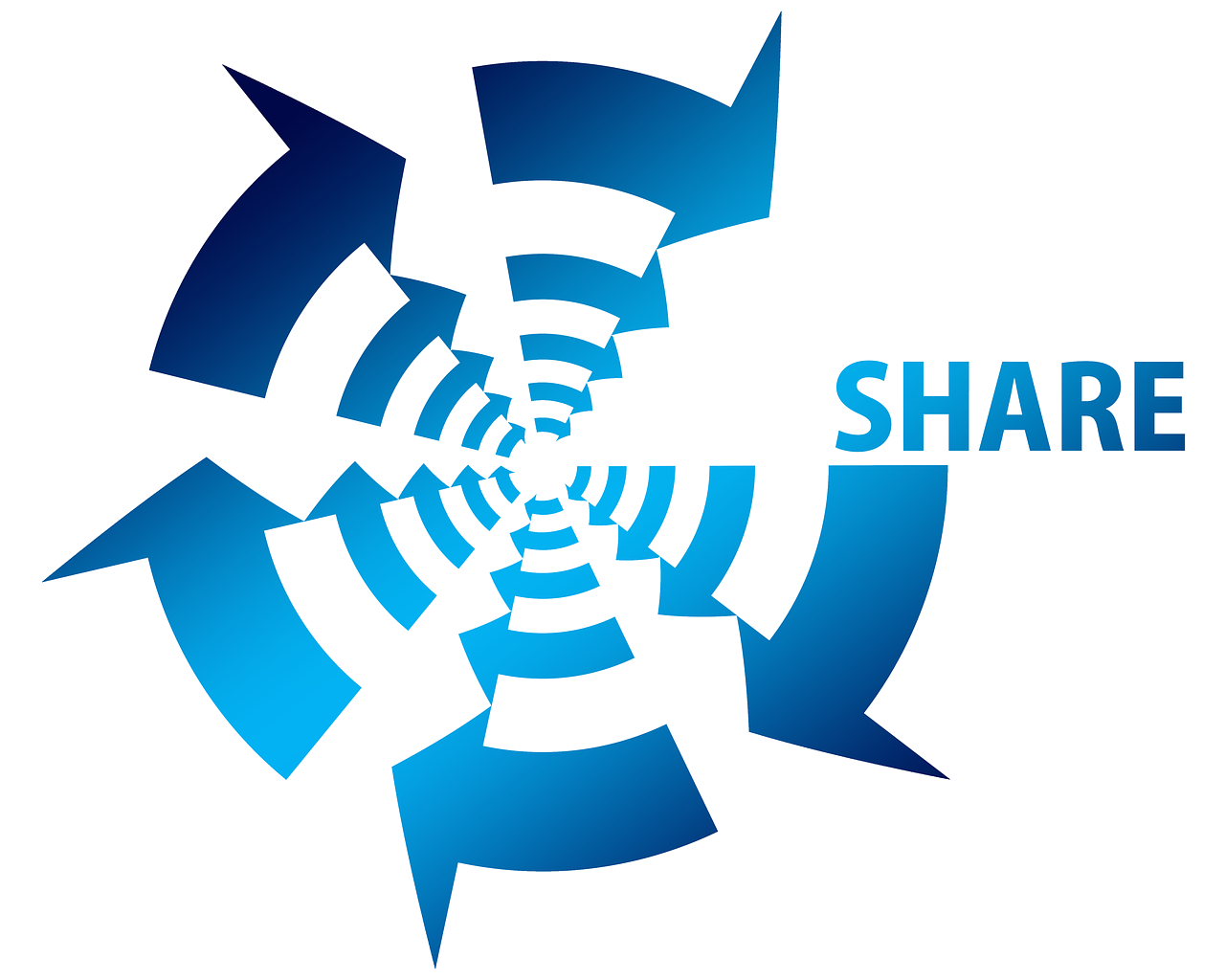 a blue logo with arrows and the words share, by Hans Schwarz, pixabay, shock art, sharp focus vector centered, rotating, back shark fin, fan art