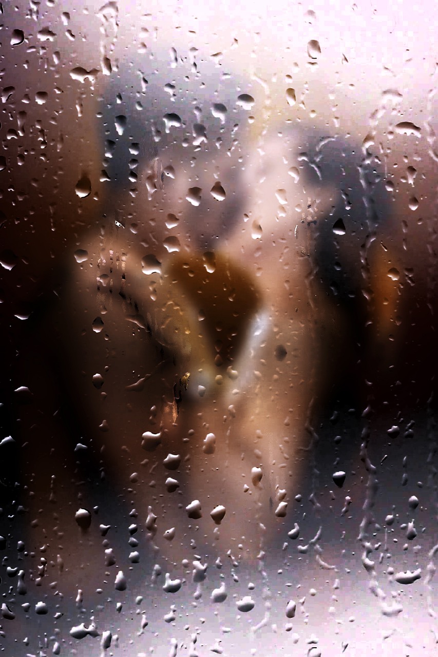 a dog looking out a window in the rain, by Béla Nagy Abodi, art photography, self erotic, condensation droplet render, lovers, entwined bodies