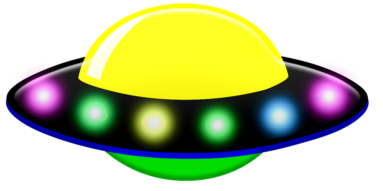 a close up of a colorful object on a black background, a raytraced image, flying saucer, yellow and black trim, yellow glowing background, clipart