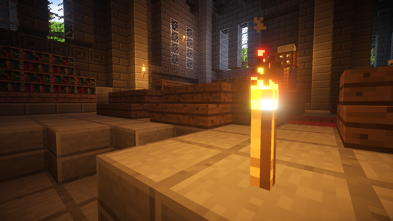 an image of the inside of a minecraft building, a screenshot, inspired by The Mazeking, trending on polycount, holding a candle, radiating golden light, magic wooden staff, 4 k detail fantasy