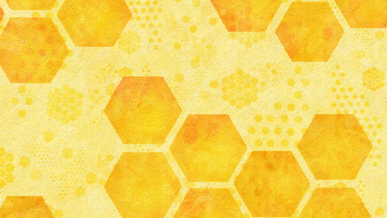 a pattern of hexagons on a yellow background, a digital rendering, inspired by William Yellowlees, textured photoshop brushes, jen bartel, closeup!!, stained paper