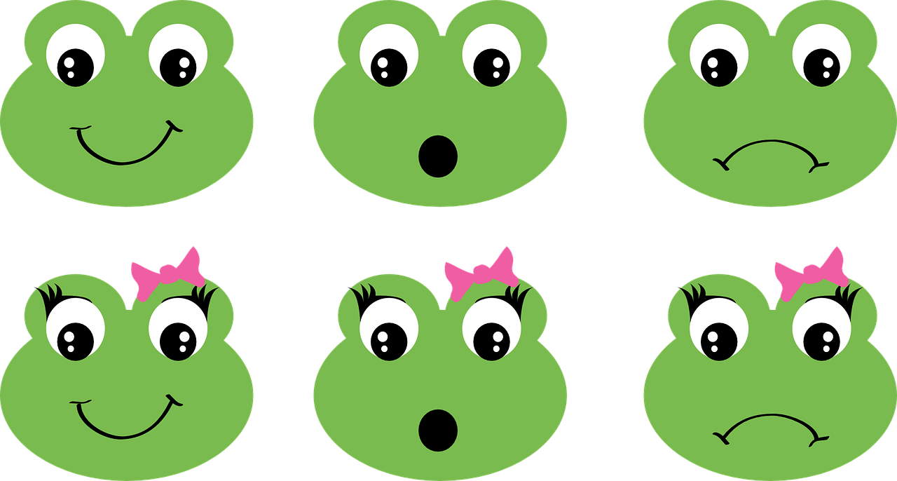 a set of cartoon frog faces with different expressions, a digital rendering, deviantart, black backround. inkscape, girly, wallpaper - 1 0 2 4, closeup!!!!!!