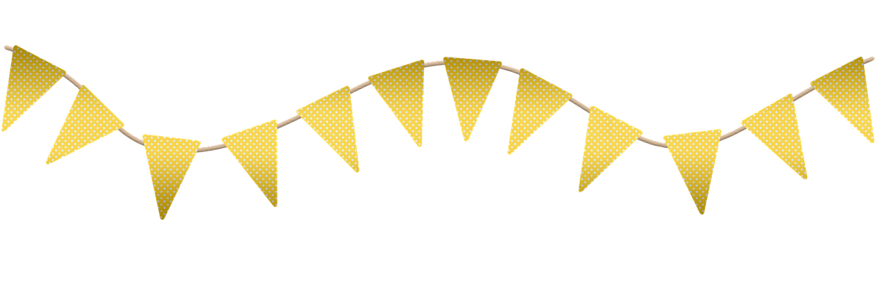 a line of yellow pennants on a black background, a screenshot, by Carol Sutton, pixabay, sōsaku hanga, polka dot, meme template, wooden, glossy yellow