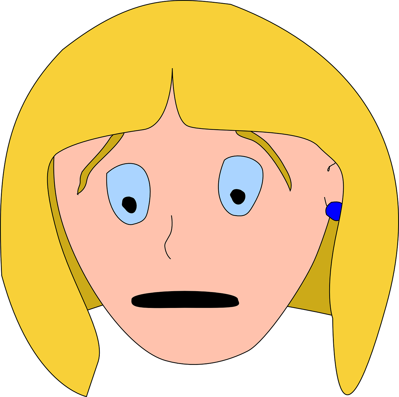 a woman with blonde hair and blue eyes, a cartoon, inspired by INO, pixabay, mingei, scared face, !!! very coherent!!! vector art, child, such disappointment