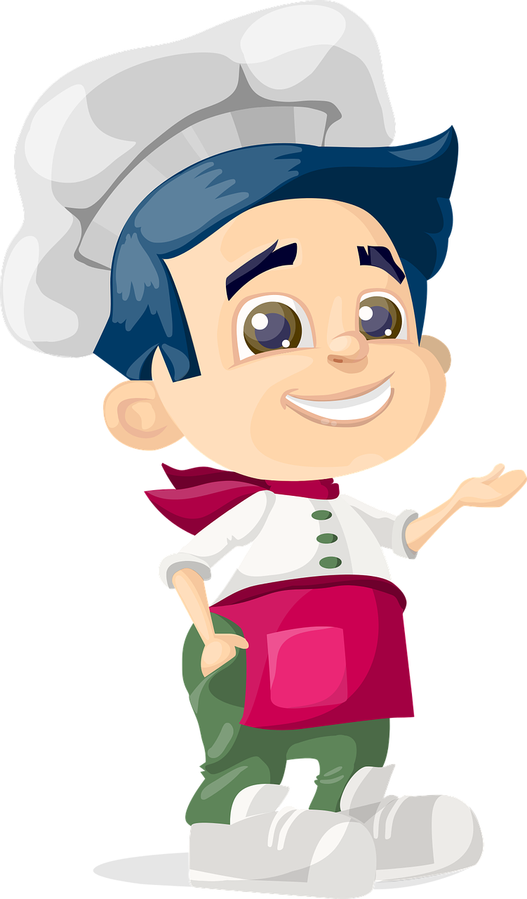 a cartoon boy wearing a chef's hat and apron, by Ludovit Fulla, shutterstock, a male elf, italian looking emma, concept character, colorful illustration