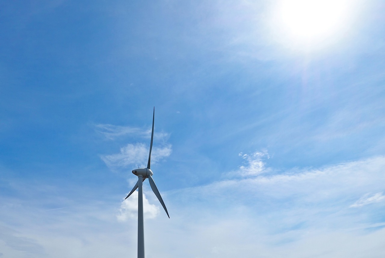 a wind turbine in the middle of a field, a portrait, minimalism, sunny sky light, closeup photo, mid shot photo
