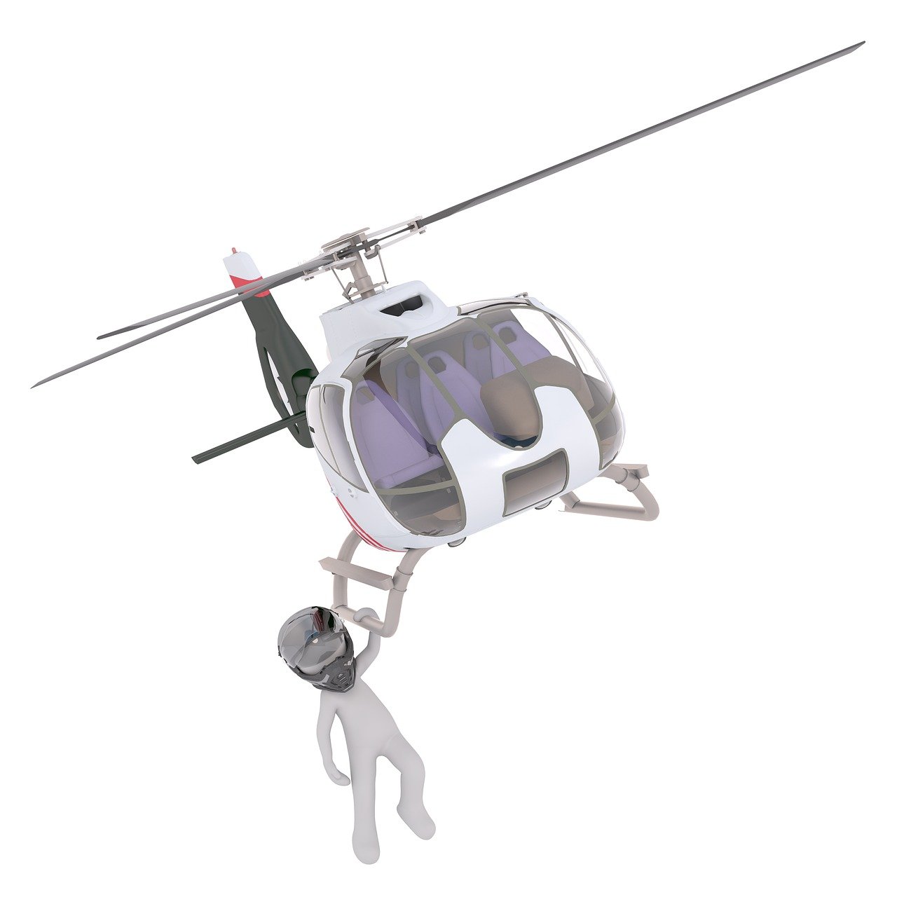 a man hanging from the side of a helicopter, concept art, conceptual art, orthographic 3d rendering, full lenght view. white plastic, with wires and bandages, top down photo