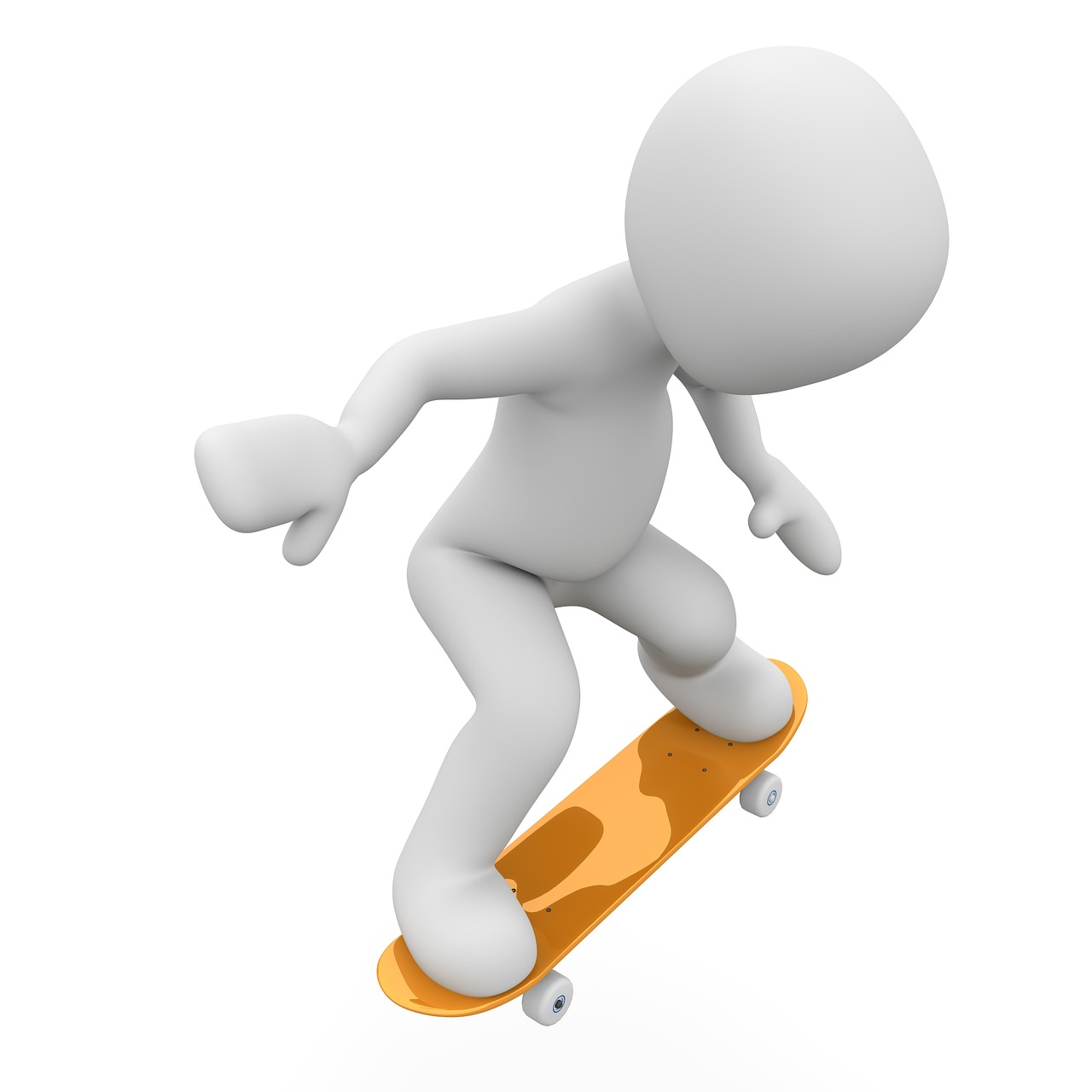 a person riding a skateboard on a white surface, figuration libre, 3 d image, clipart, excitement, discovered photo