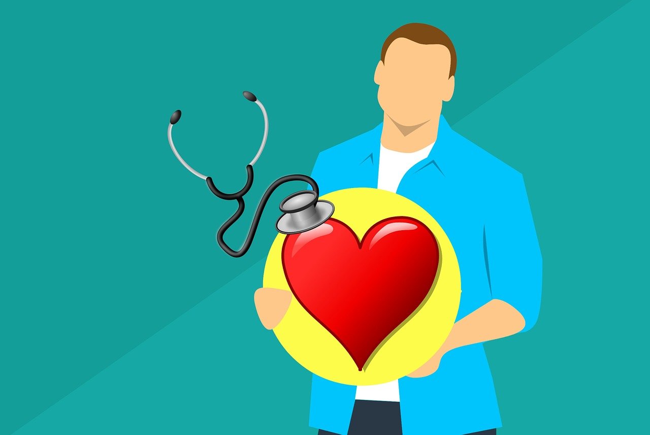 a man holding a heart and a stethoscope, an illustration of, figuration libre, vivid illustration, full color illustration, flat, beautiful photo