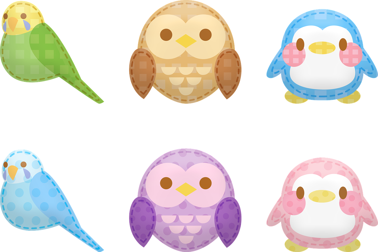 a group of colorful birds sitting on top of each other, a pastel, inspired by Masamitsu Ōta, trending on pixabay, sōsaku hanga, plush mascot, glowing owl, upper body 2d game avatar, patchwork
