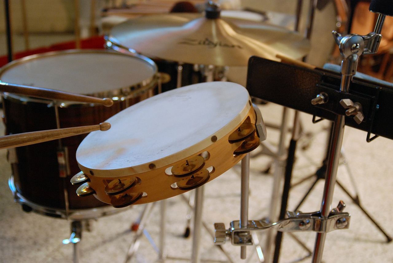 a close up of a drum on a stand, by Susan Heidi, flickr, dau-al-set, tamborine, palm, panorama, tools