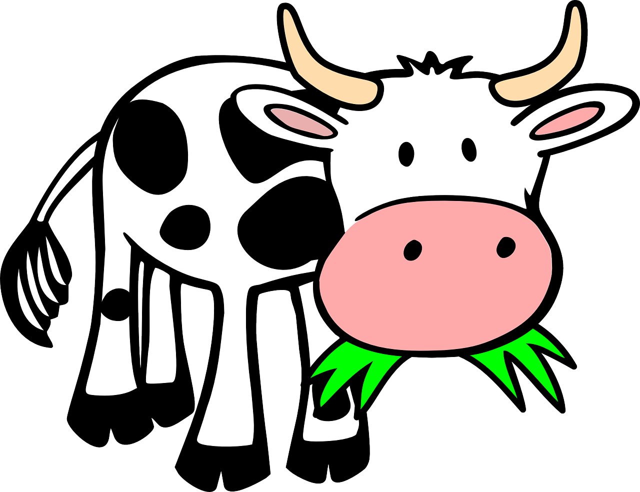 a cow with a green leaf in its mouth, pixabay, mingei, manga”, bone, grassy, soymilk