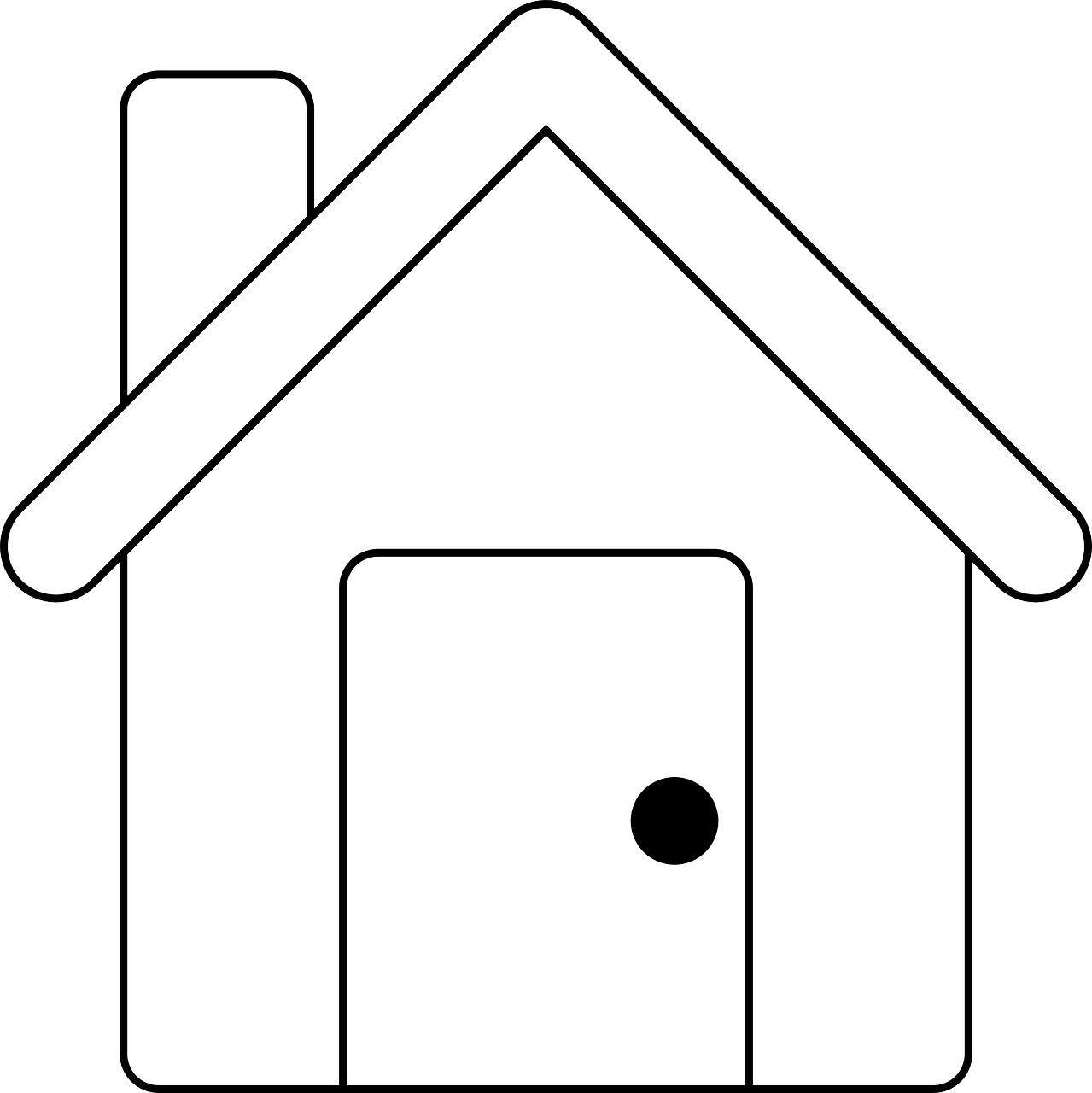 a black and white picture of a house, pixabay, clean black outlines, keyhole, color, puffy