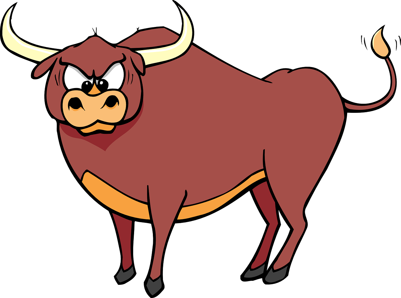 a cartoon bull standing in front of a black background, inspired by Giuseppe Bernardino Bison, trending on pixabay, mingei, red skinned, annoyed, brown, various posed