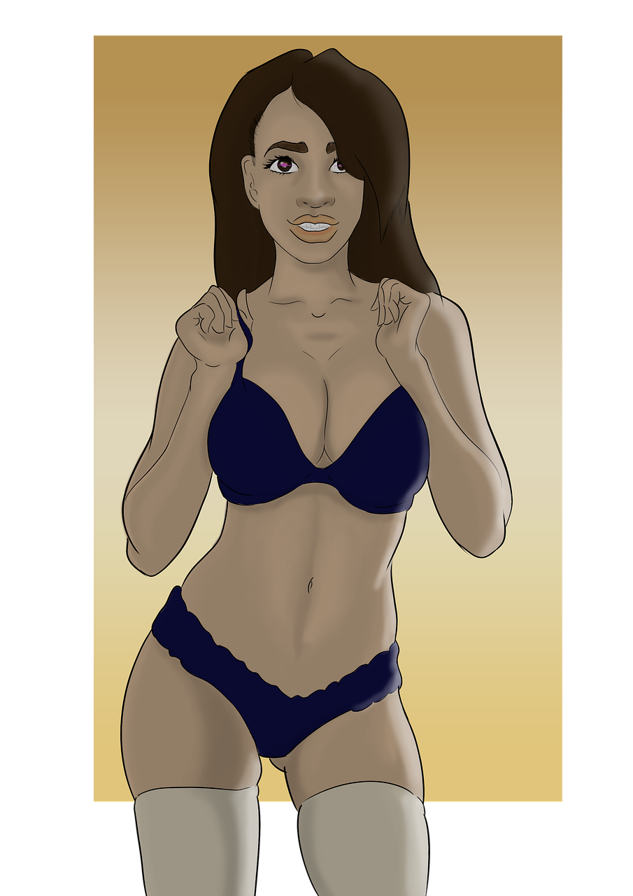 a woman in a bikini posing for a picture, inspired by Alberto Vargas, deviantart contest winner, ( ( dark skin ) ), colored in, half body cropping, mid 2 0's female