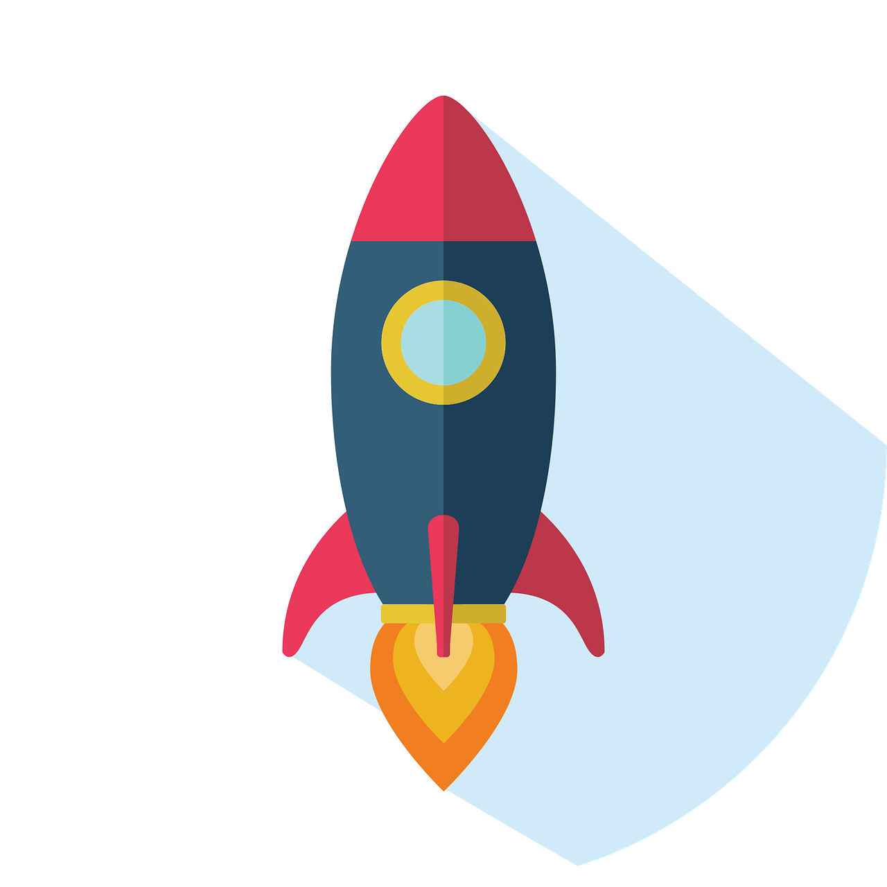 a rocket in a circle with a long shadow, a screenshot, pixabay, flat colour, icon pack, rating: general, avatar image