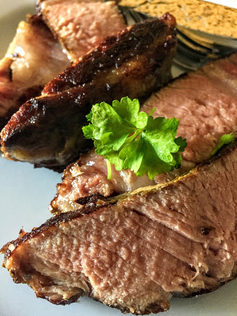 a close up of a plate of food with meat, a picture, by Tom Wänerstrand, side view profile centered, clover, rib cage exposed, 🕹️ 😎 🔫 🤖 🚬