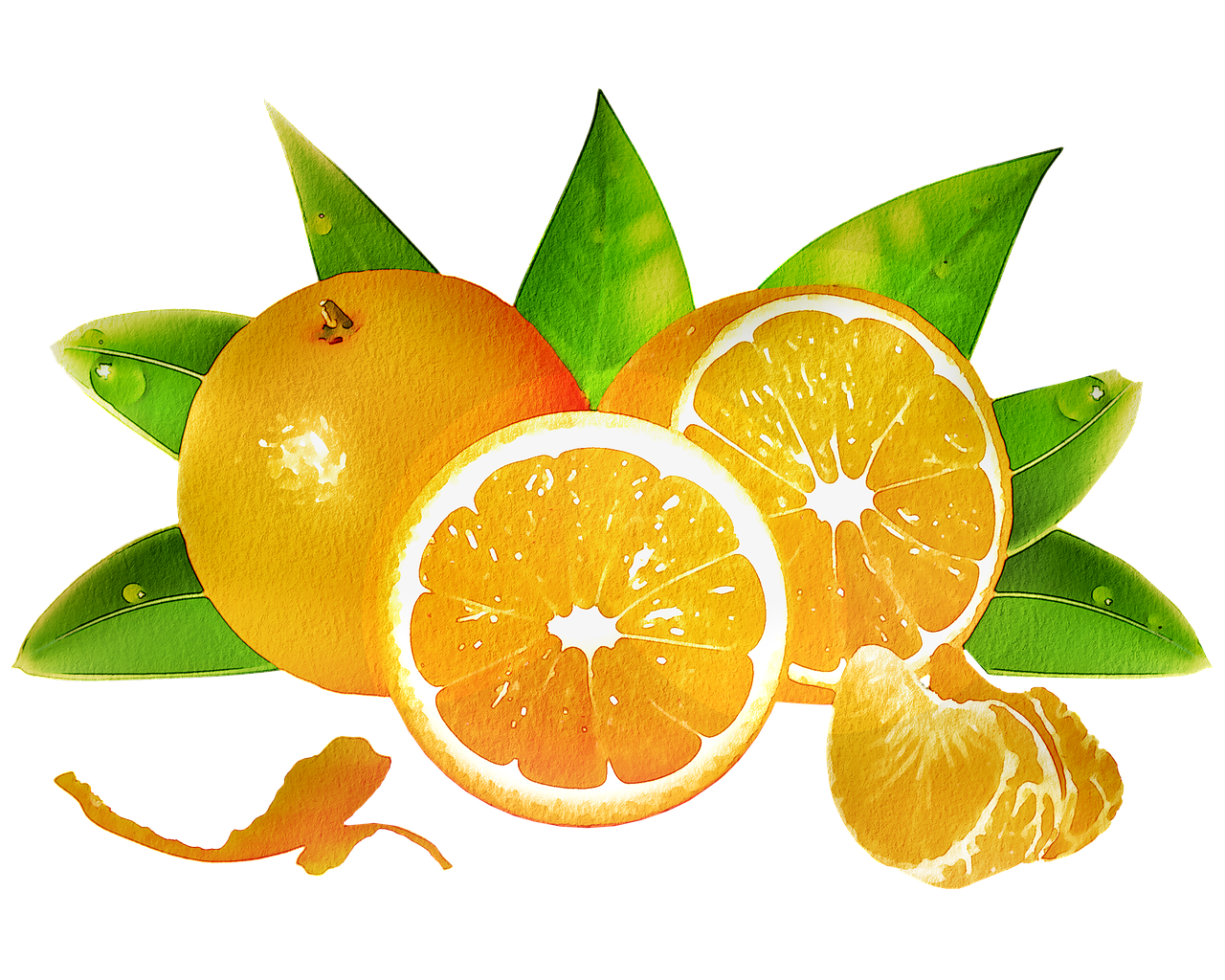 a group of oranges with leaves on a black background, by Ingrida Kadaka, trending on pixabay, digital art, 2006 photograph, made with photoshop, 🐿🍸🍋, cut-scene