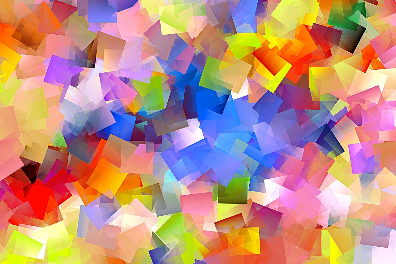 a multicolored abstract painting of squares and rectangles, inspired by Gino Severini, trending on pixabay, crystal cubism, made entirely from gradients, digital art extreme detail, springtime, some chaotic sparkles
