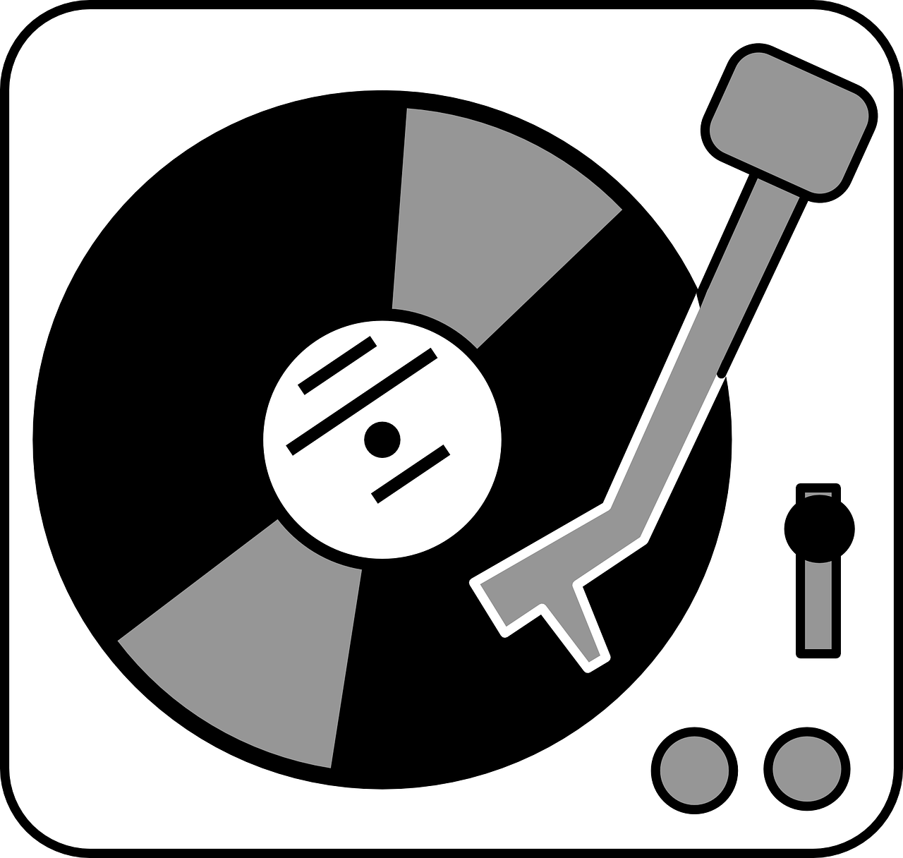 a black and white picture of a turntable, an illustration of, trending on pixabay, clipart, various artists, flat color, felt