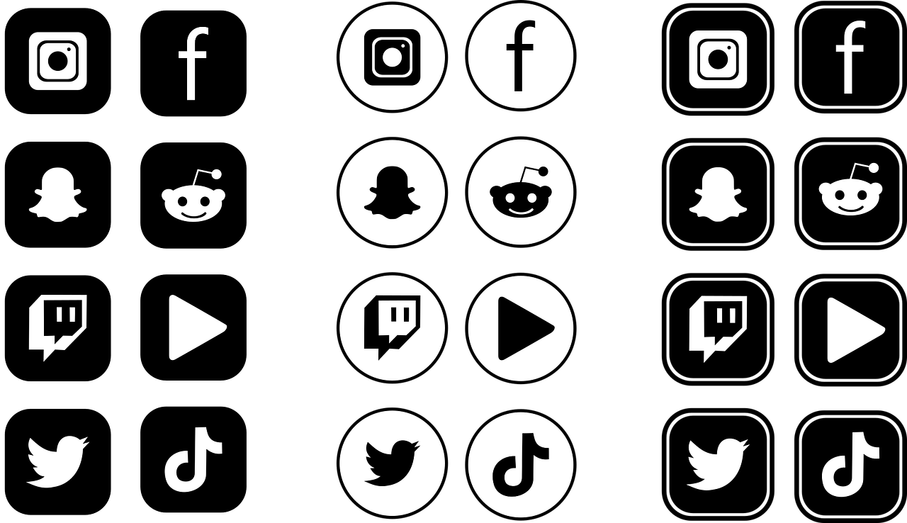 a set of black and white social media icons, a screenshot, black backround. inkscape, snapchat, # oc, 15081959 21121991 01012000 4k