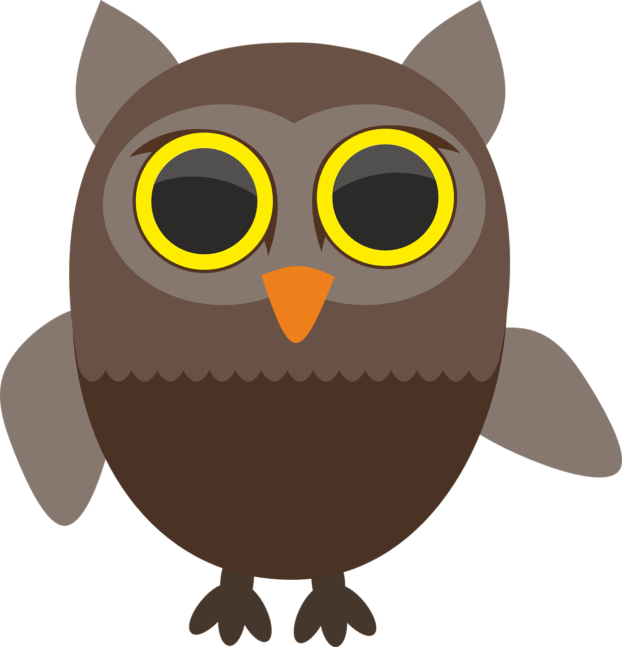 a cartoon owl with big yellow eyes, inspired by Nyuju Stumpy Brown, pixabay, mingei, thick dark glasses, style of titmouse animation, various posed, brown:-2
