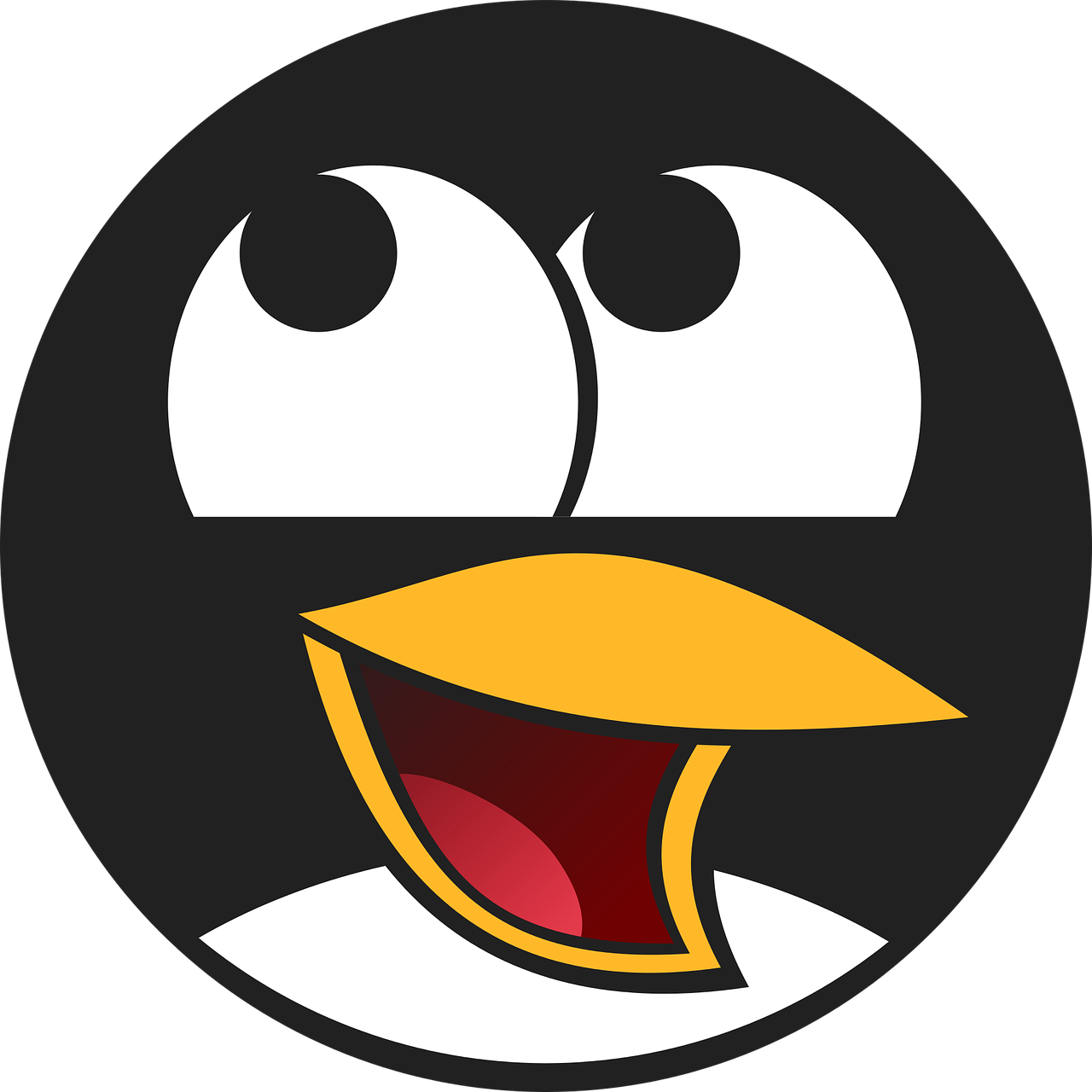 a close up of a cartoon penguin's face, inspired by Jacob Duck, pixabay, mingei, dark video game icon design, with wide open mouth, happy friend, ebay photo