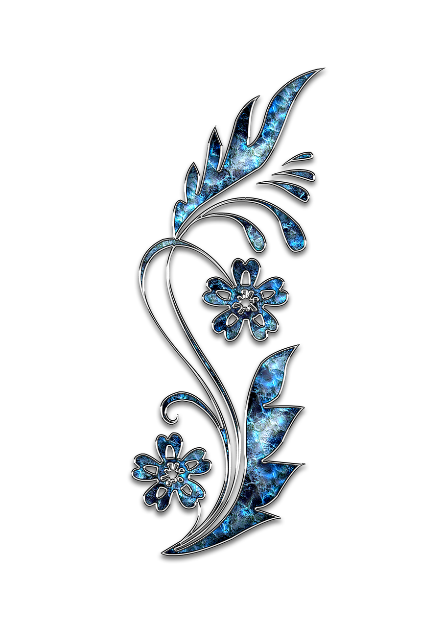 a close up of a metal flower on a black background, vector art, art nouveau, blue flowers, beautiful glass work, marble background, vertical wallpaper