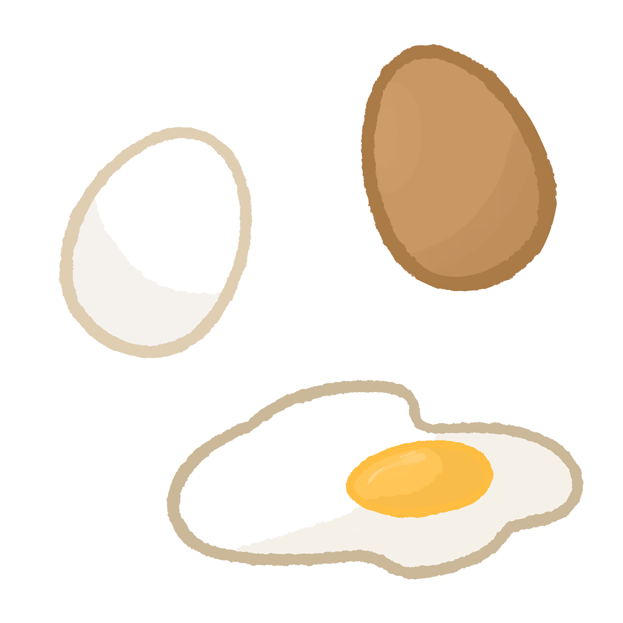 an egg and an egg yolk on a black background, an illustration of, sōsaku hanga, arnold 3 materials, three colors, high res, black and brown colors