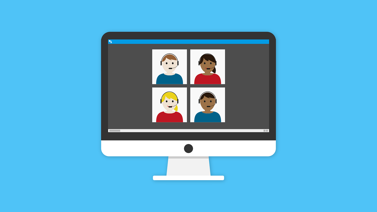 a computer screen with a group of people on it, a computer rendering, by Jennifer Bartlett, shutterstock, avatar image, school class, webcam footage, cmyk